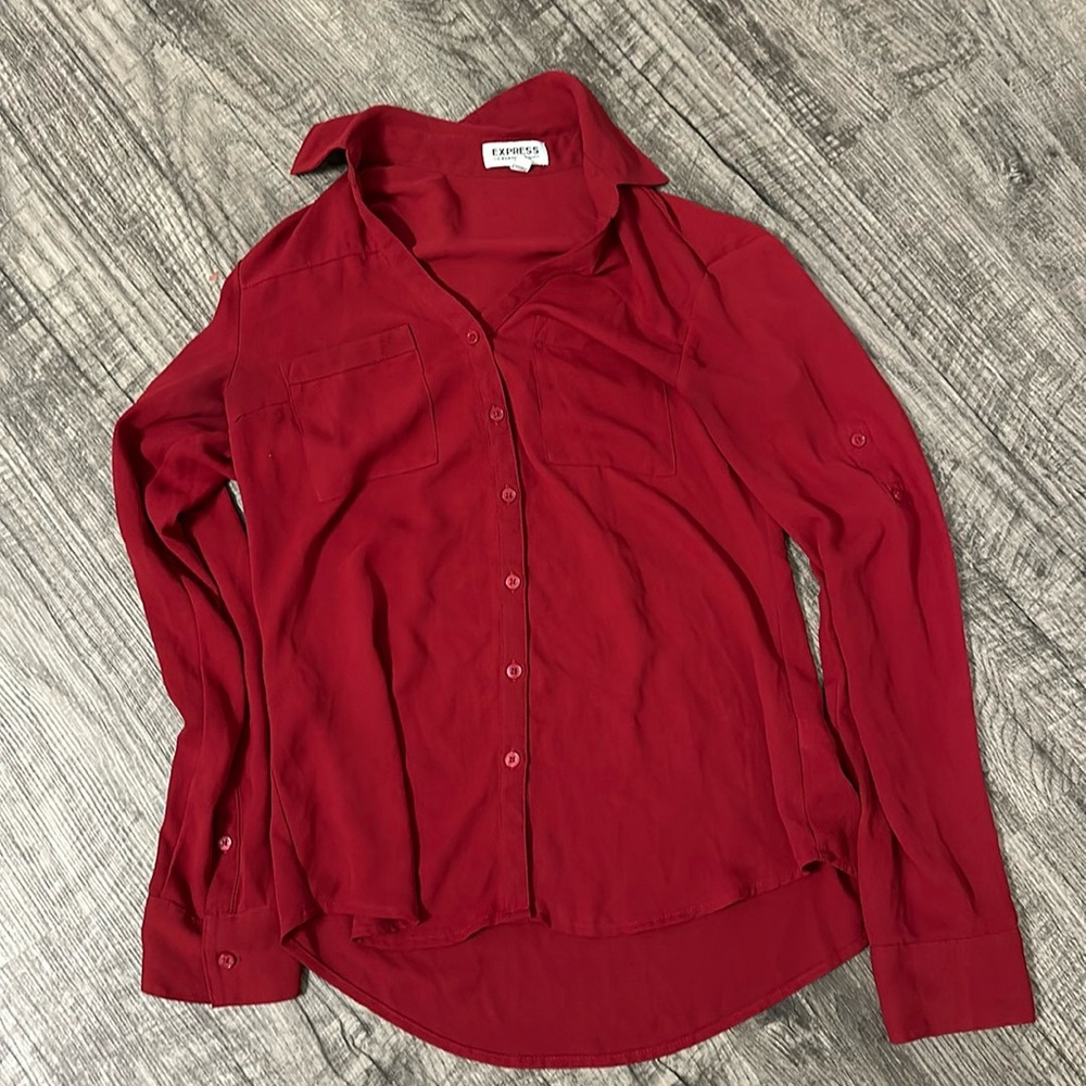 Express Portofino - long sleeve button down. XS. Burgundy.